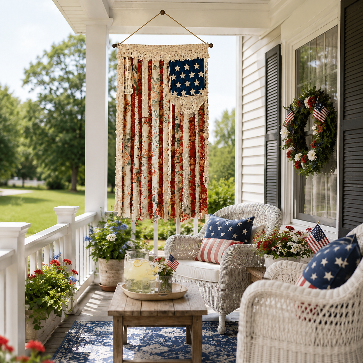 Lighted Rustic Crochet Lace American Flag