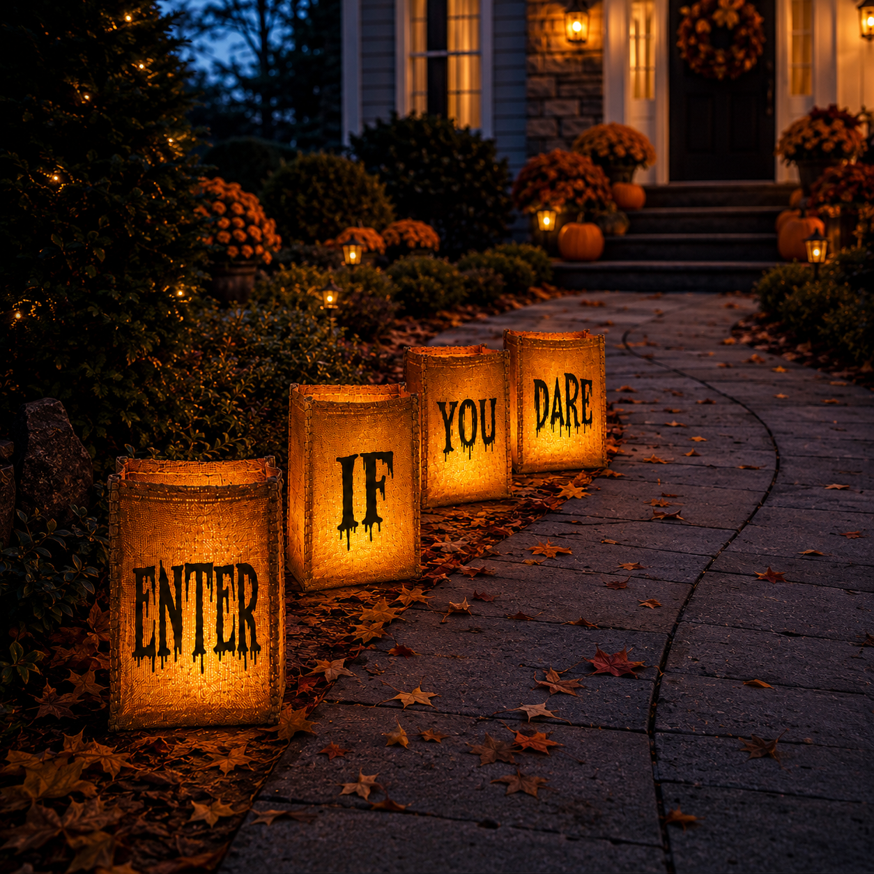 Enter If You Dare Lighted Luminaries – Set of 4