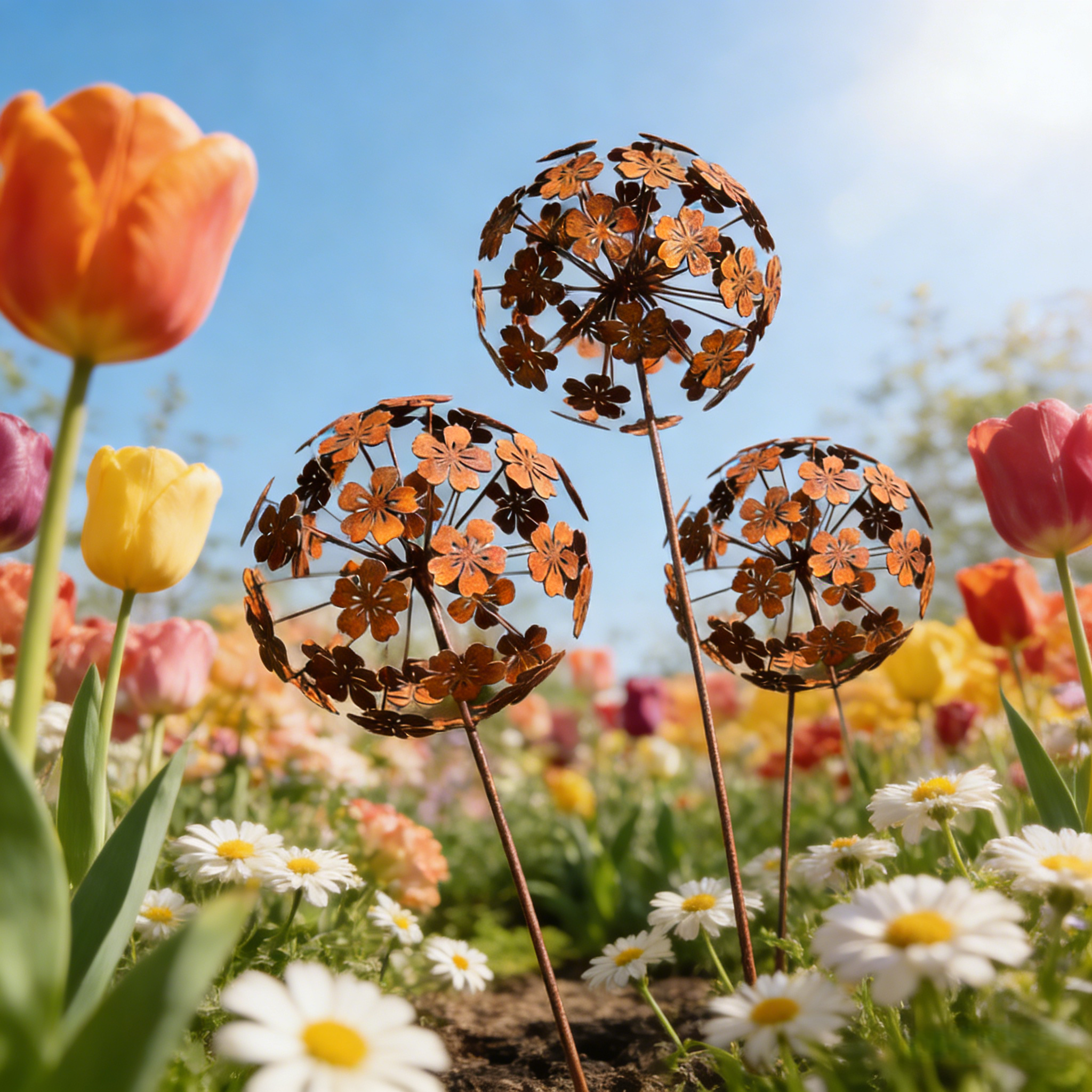 Vintage Iron Sphere Dandelion Garden Sculptures
