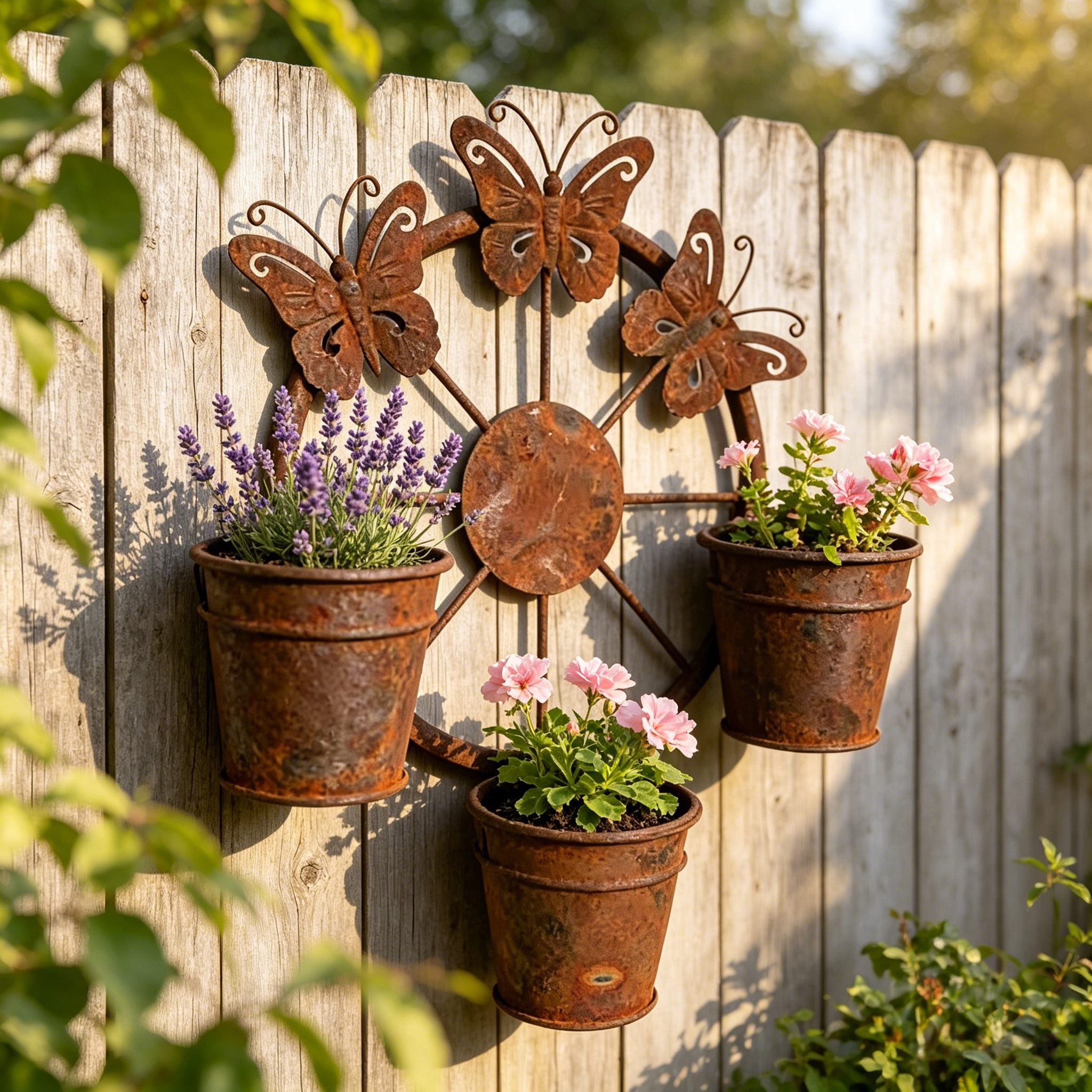 Vintage Distressed Metal Butterfly Wagon Wheel Wall Planter