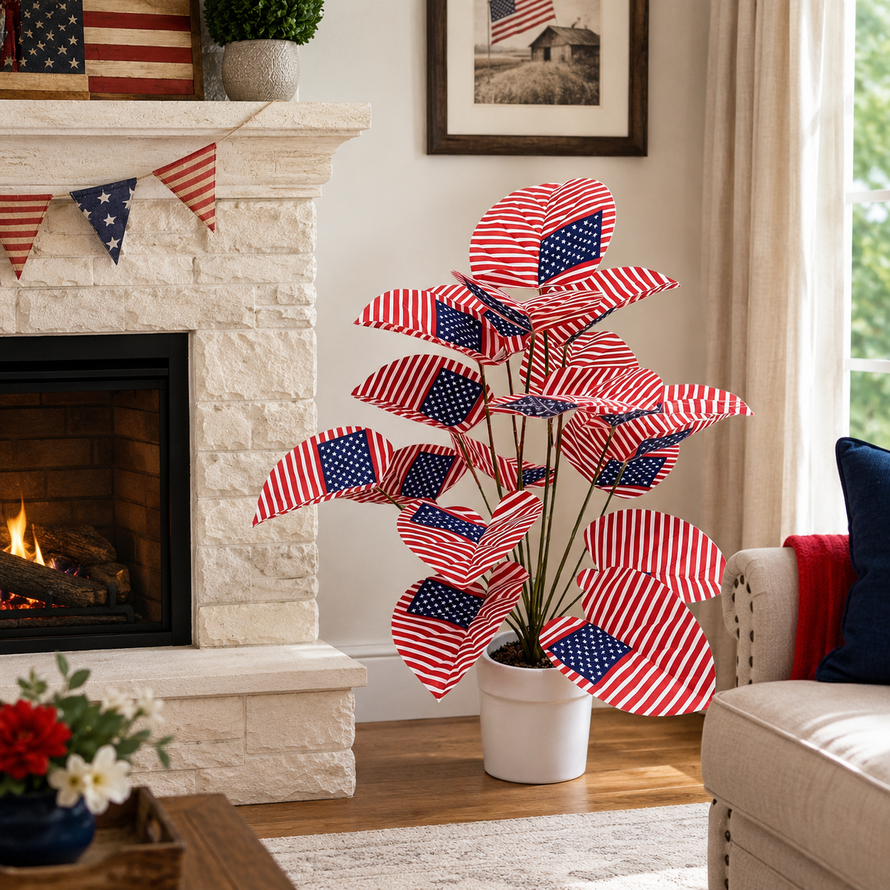 Patriotic Faux Plant Decor for Porch & Entryway