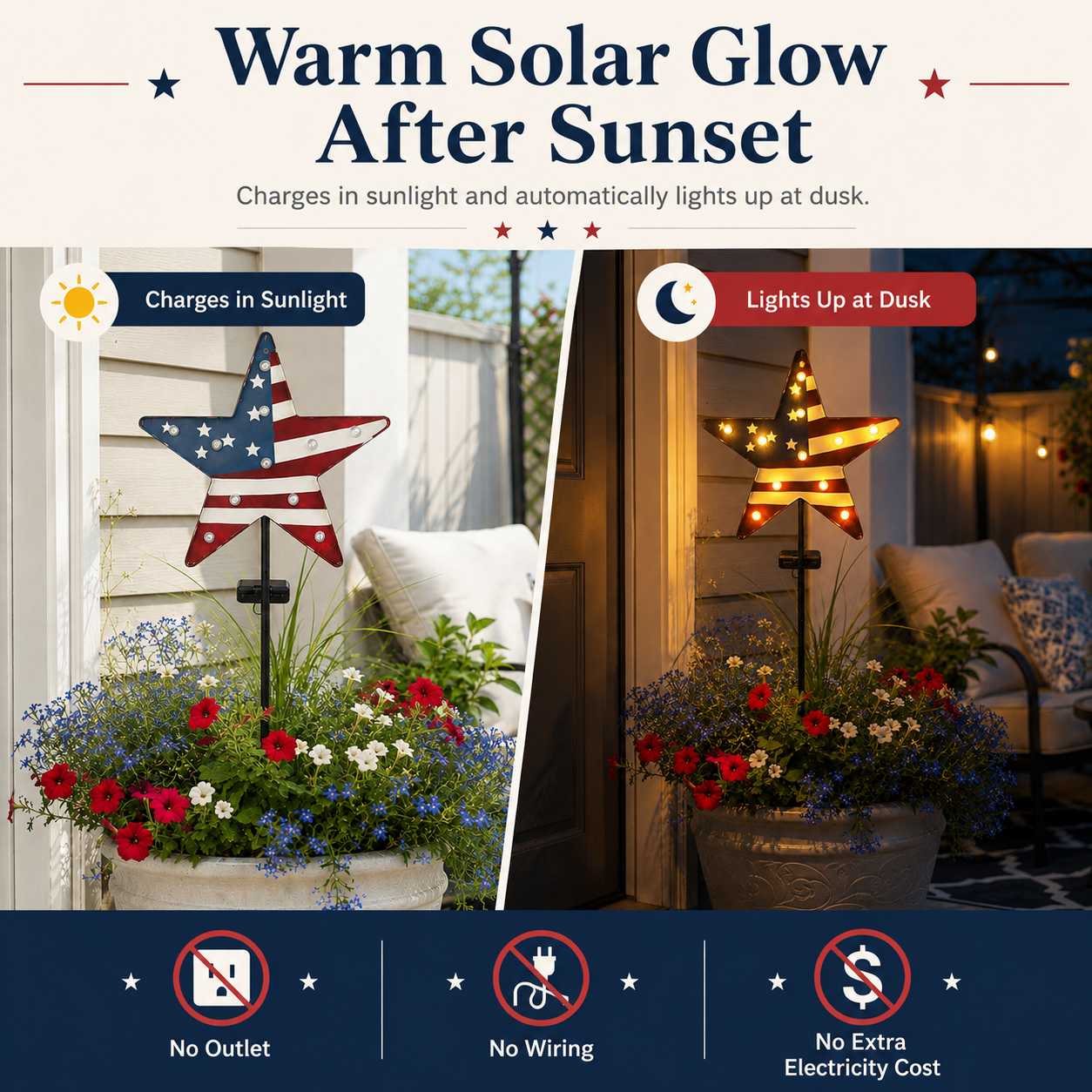 Solar Patriotic Star Garden Stake Light
