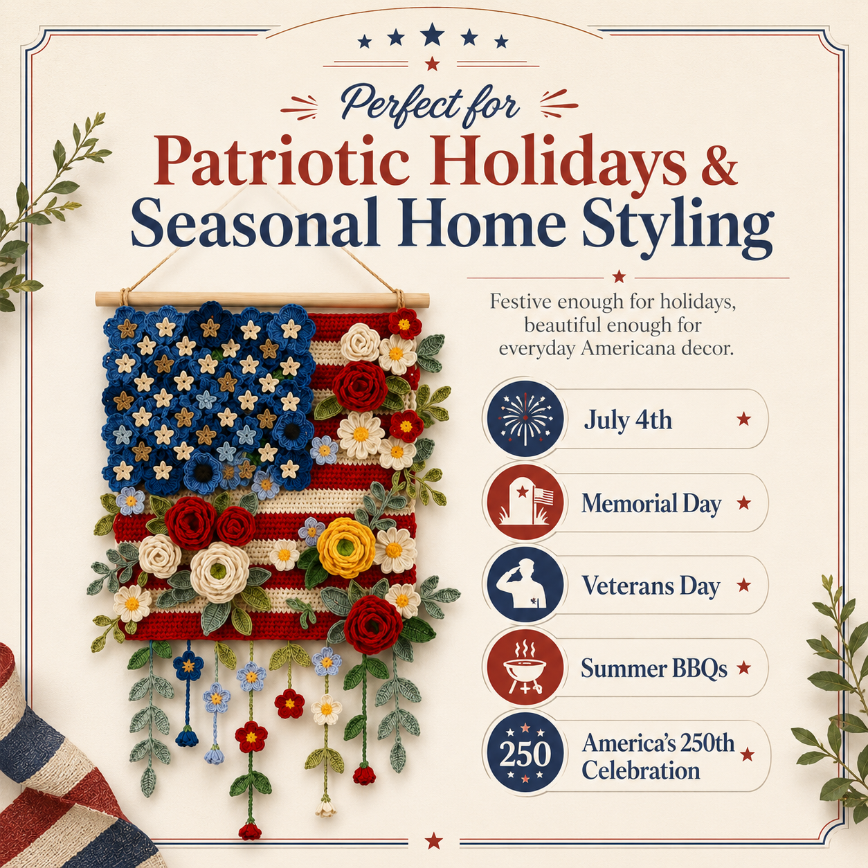 Patriotic Floral Crochet Wall Hanging