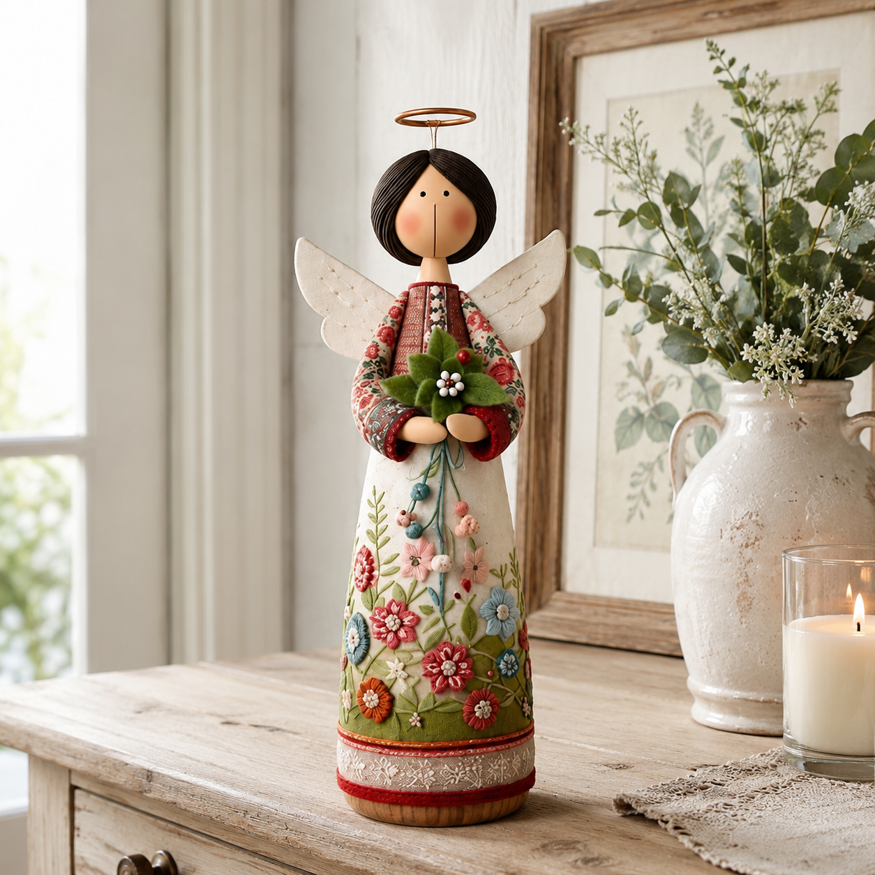 Vintage Floral Angel Figurine