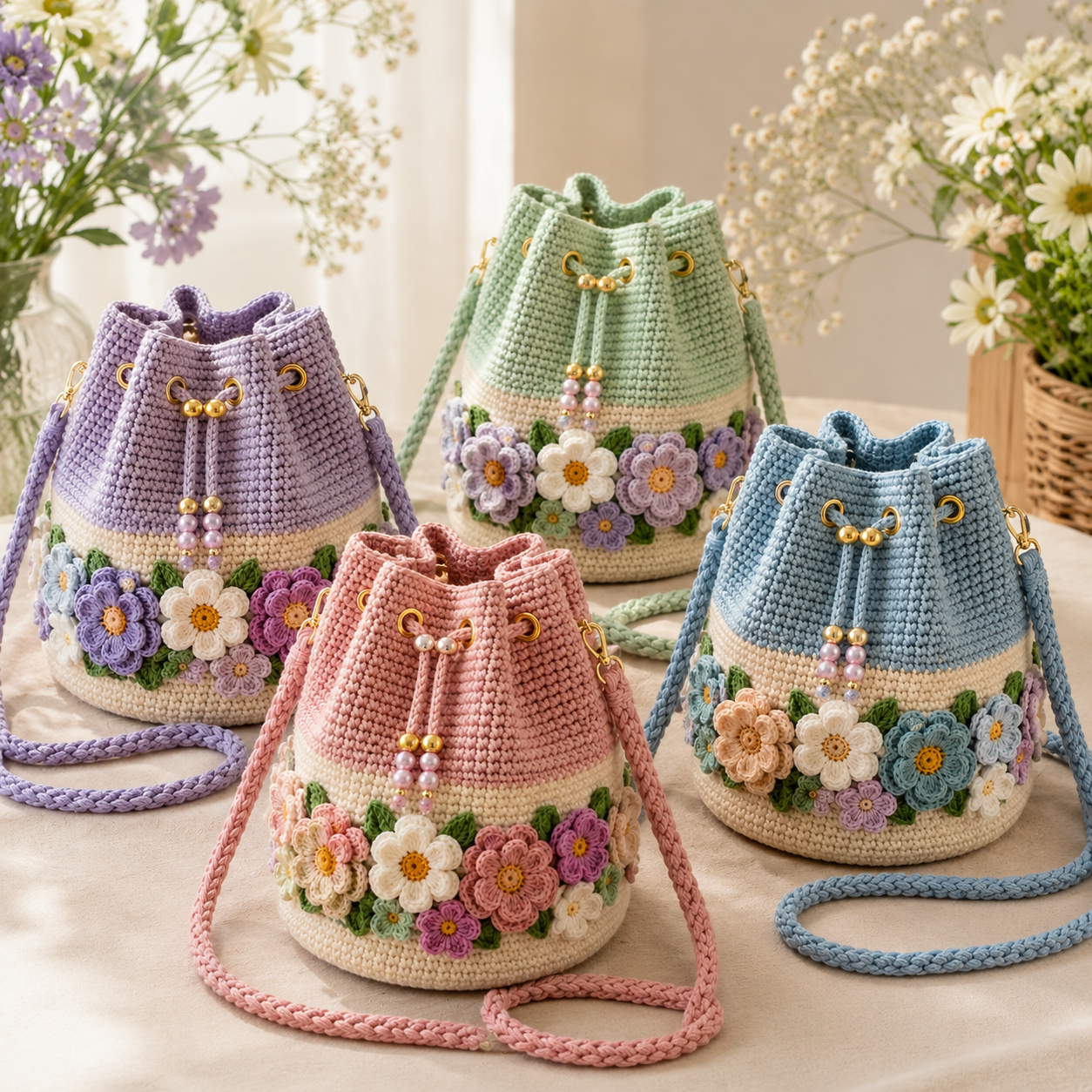 Bloom Garden Crochet Flower Bucket Bag