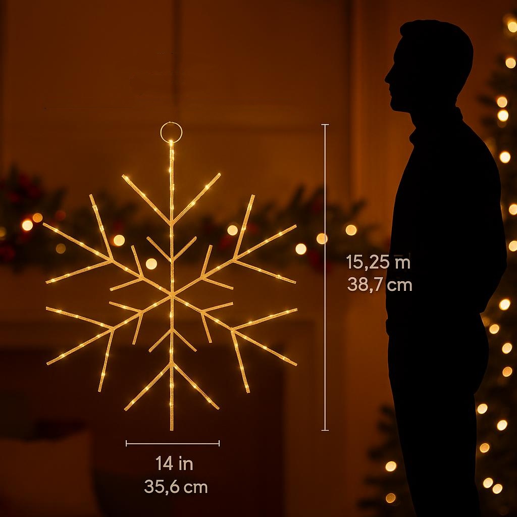 Christmas LED Gold Snowflake Novelty Sculpture with Warm White Twinkle Lights