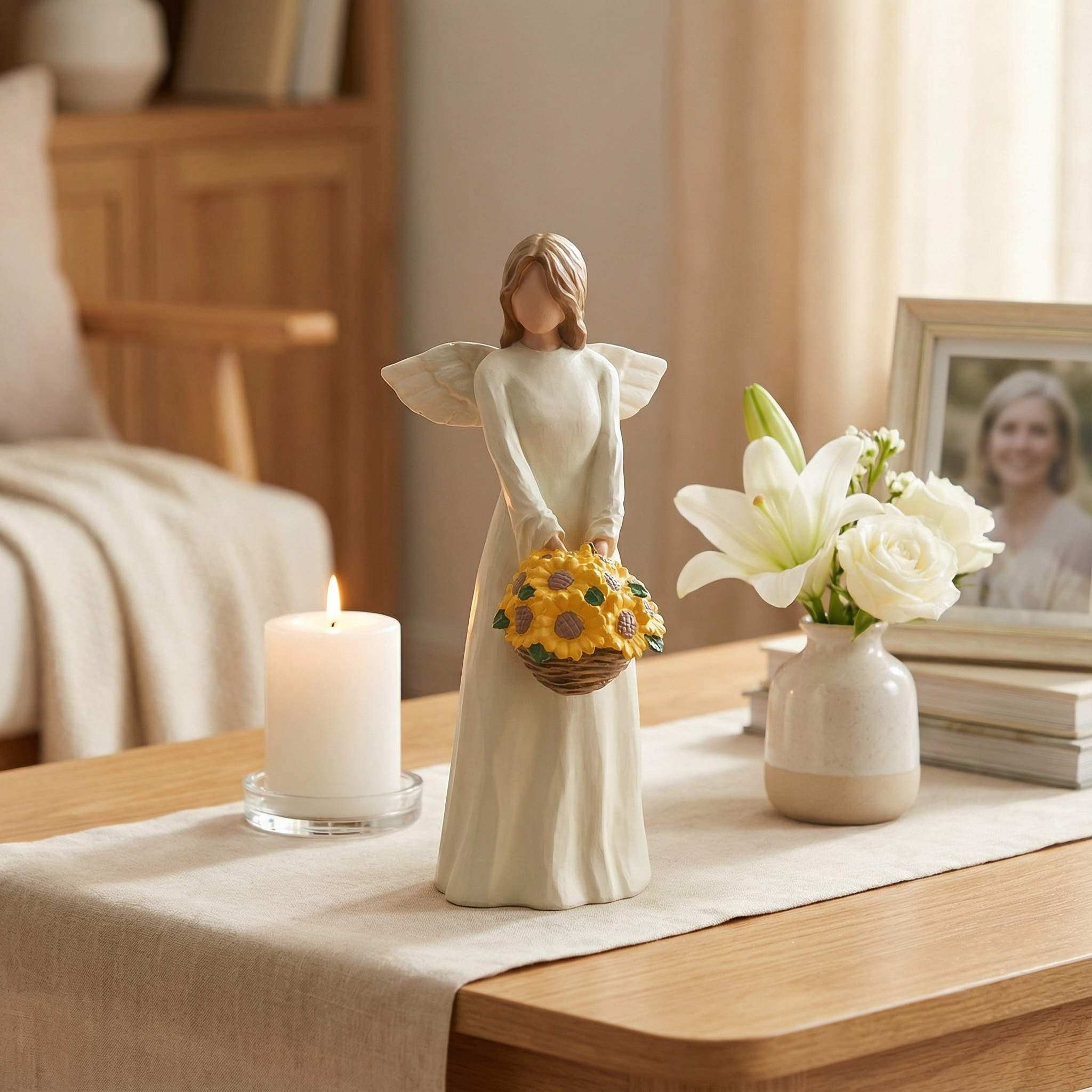 Guardian Angel Figurine Statue with Sunflower