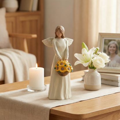 Guardian Angel Figurine Statue with Sunflower