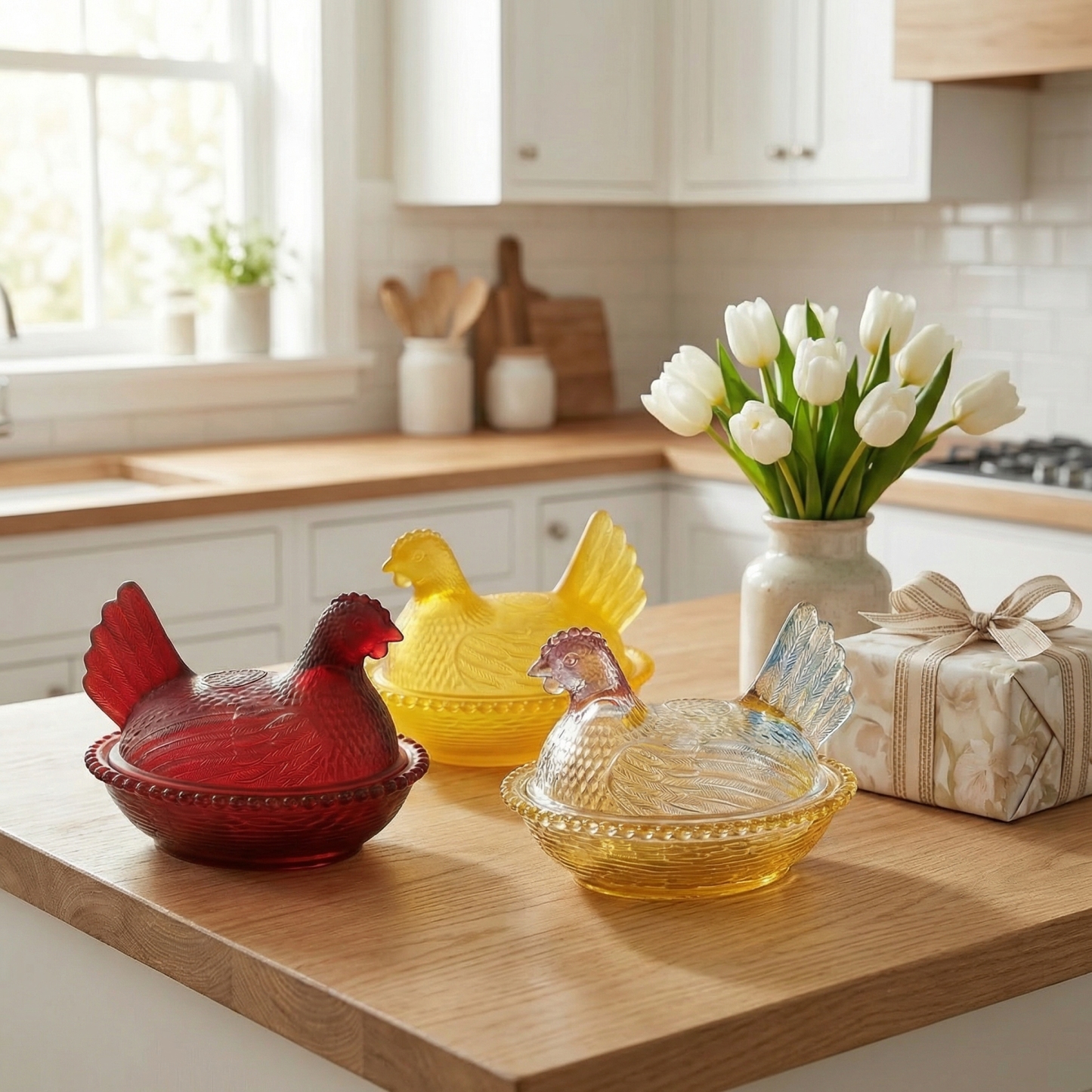 Elegant And Durable Chicken-Shaped Crystal Glass Storage Jar