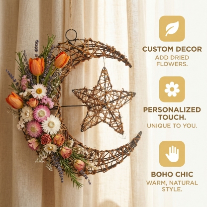 Purely Handmade Rattan Ramadan DIY Crescent Moon Pendant