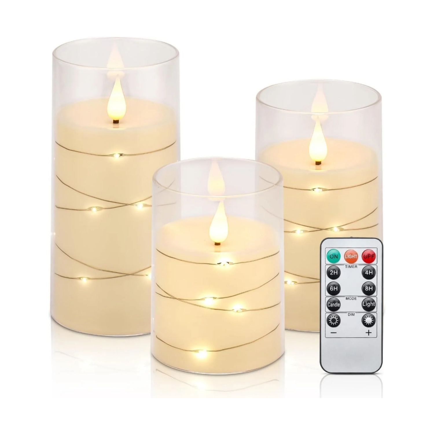 Flameless Candles with Embedded Star String Fairy Lights
