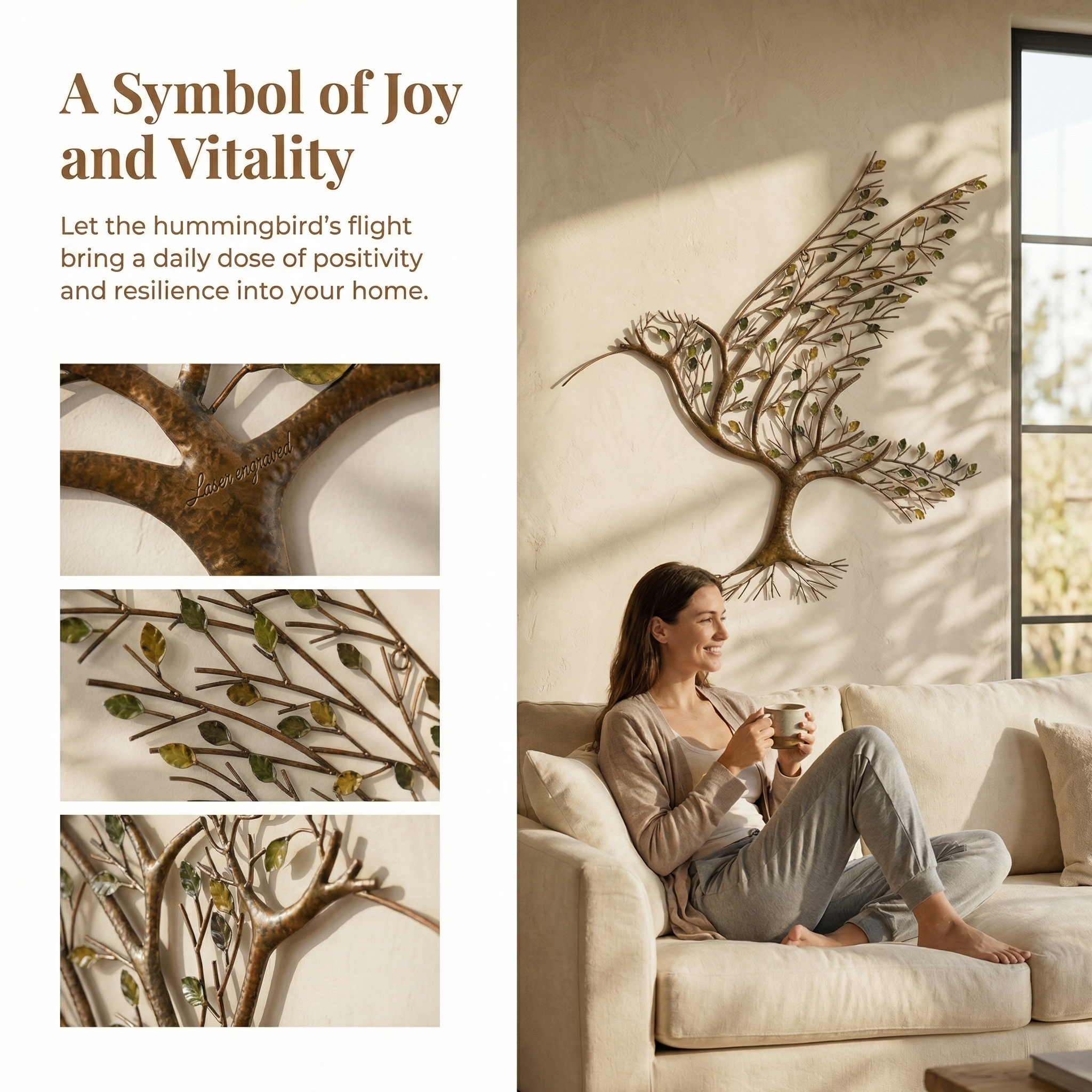 Metal Hummingbird & Branch Wall Art