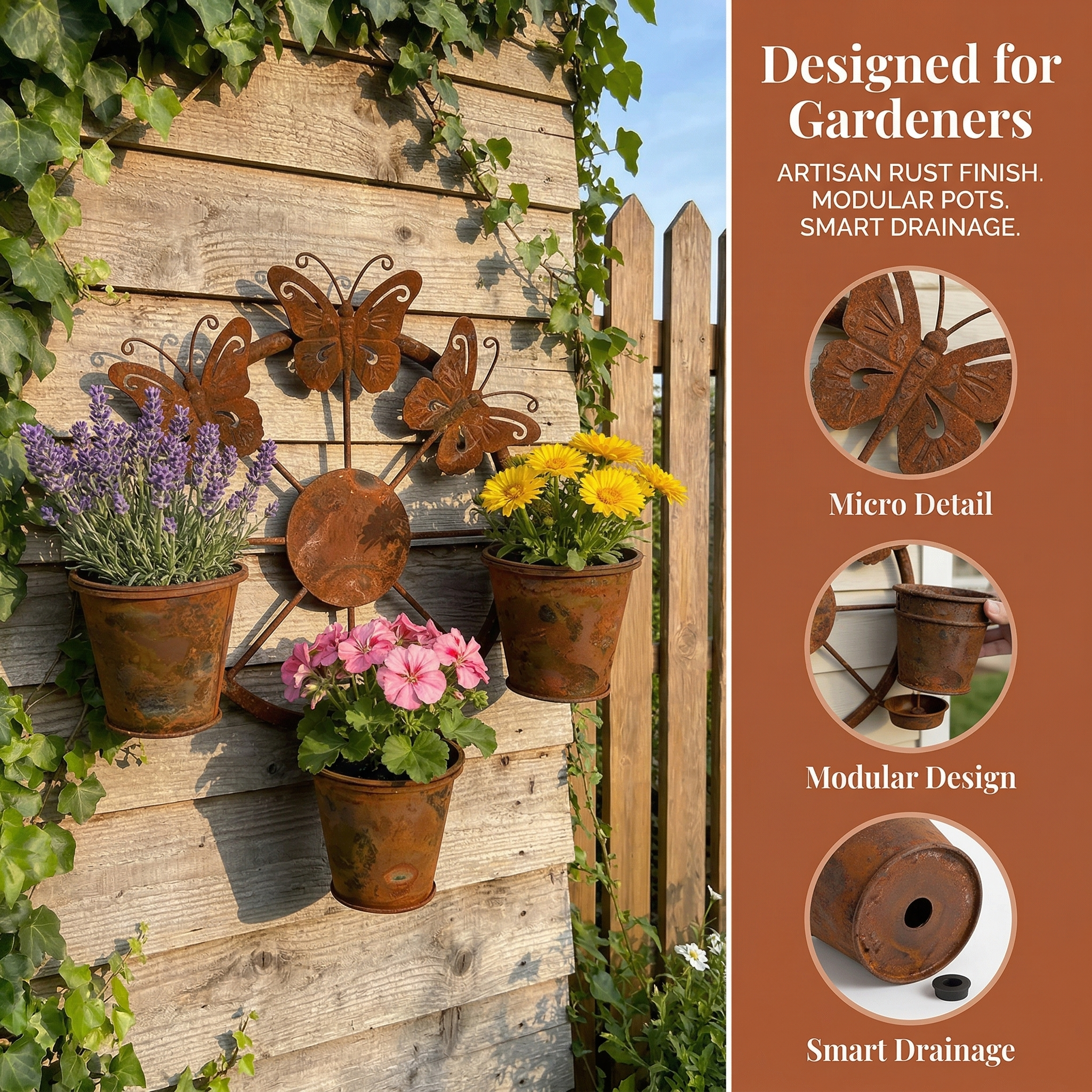 Vintage Distressed Metal Butterfly Wagon Wheel Wall Planter