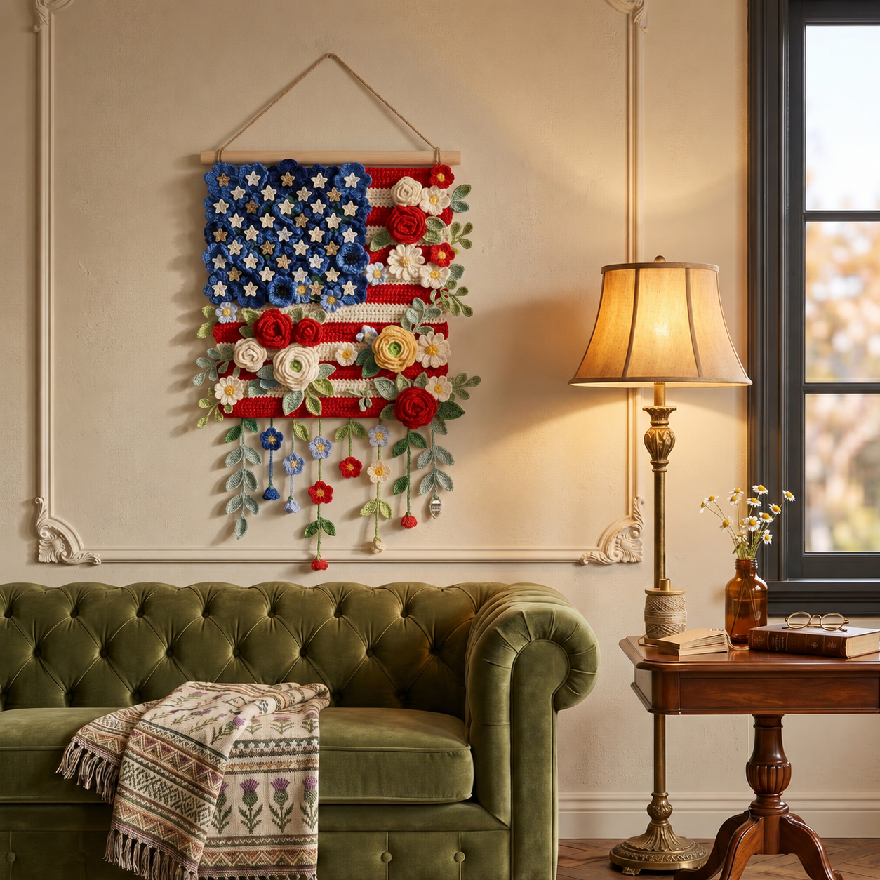 Patriotic Floral Crochet Wall Hanging