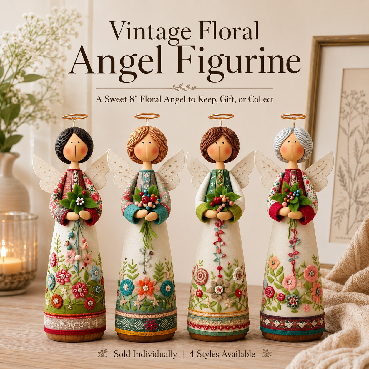 Vintage Floral Angel Figurine