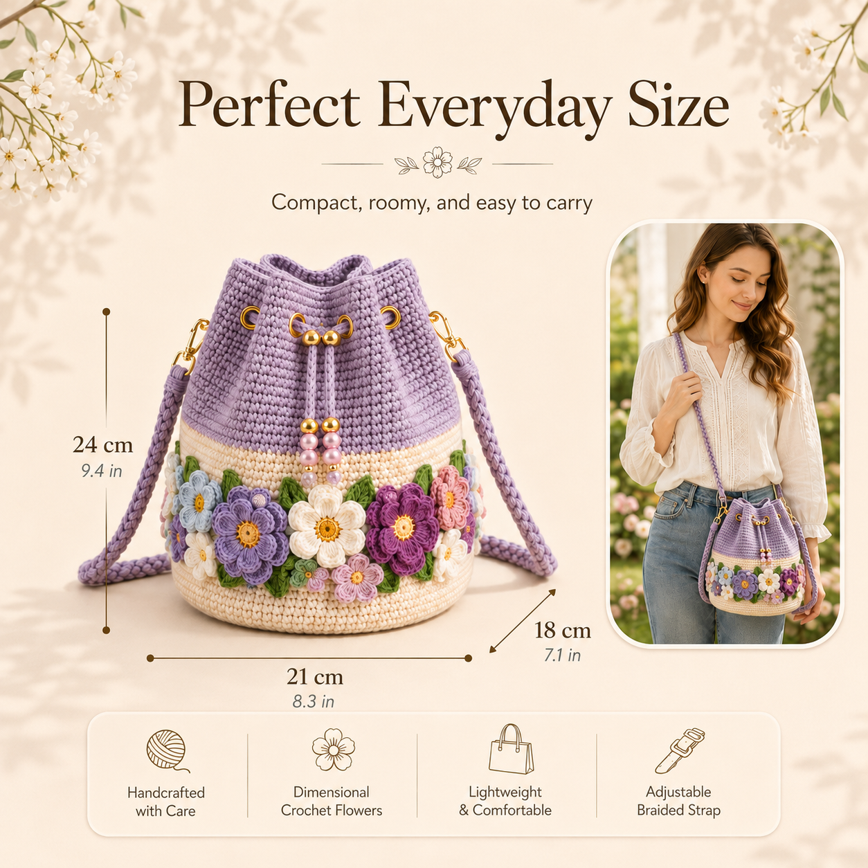 Bloom Garden Crochet Flower Bucket Bag