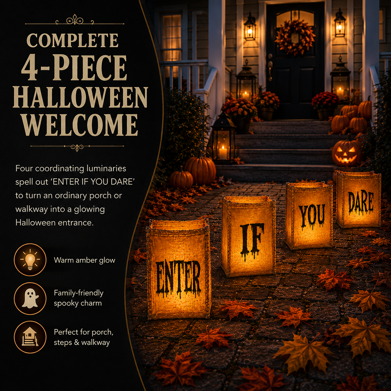 Enter If You Dare Lighted Luminaries – Set of 4