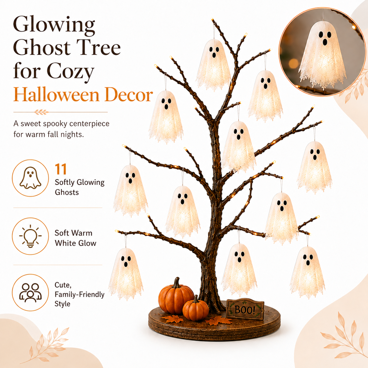 Glowing Ghost Tree Halloween Tabletop Decor