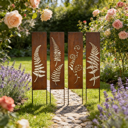 Hand-Welded Rustic Elegant Iron Fern Panel Privacy Screen