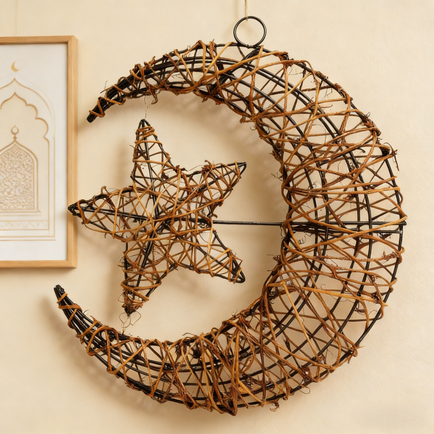Purely Handmade Rattan Ramadan DIY Crescent Moon Pendant