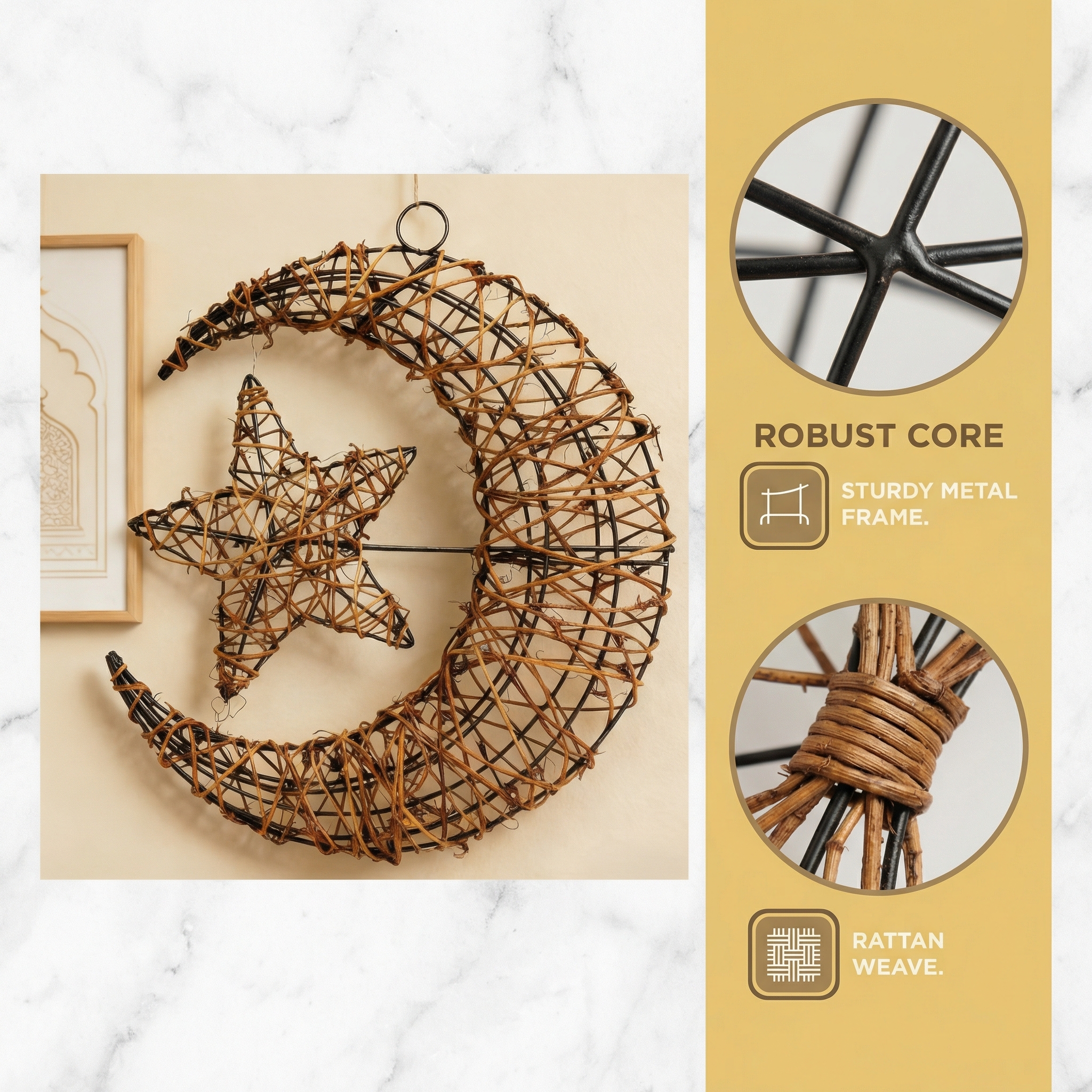 Purely Handmade Rattan Ramadan DIY Crescent Moon Pendant