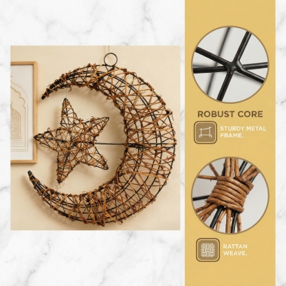 Purely Handmade Rattan Ramadan DIY Crescent Moon Pendant