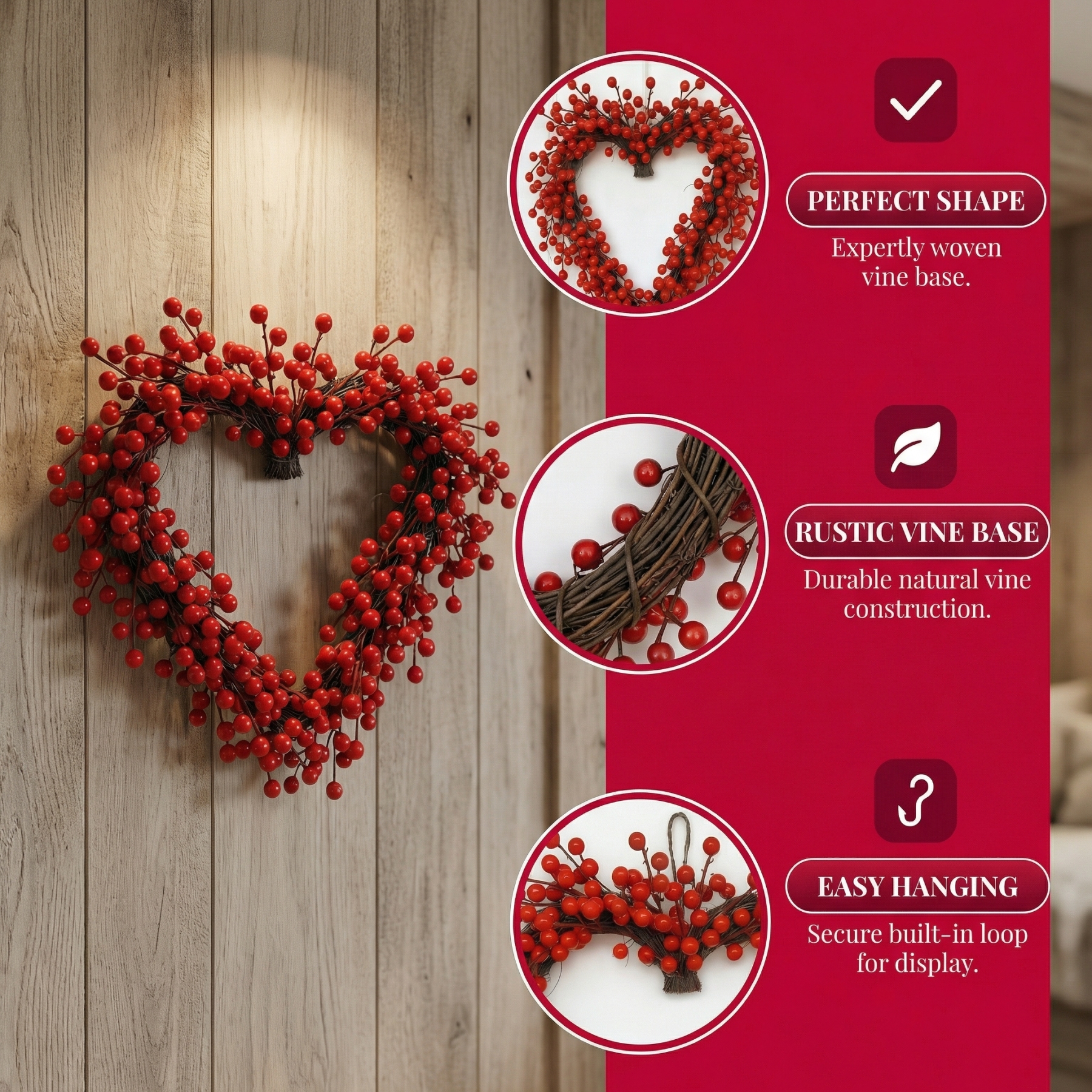 Red Berries Heart-Shaped Wreath