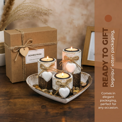 Complete Wooden Heart Candlestick Set
