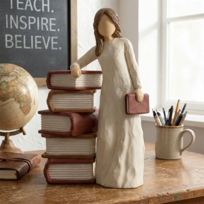 Charming Girl Holding Book Figurines