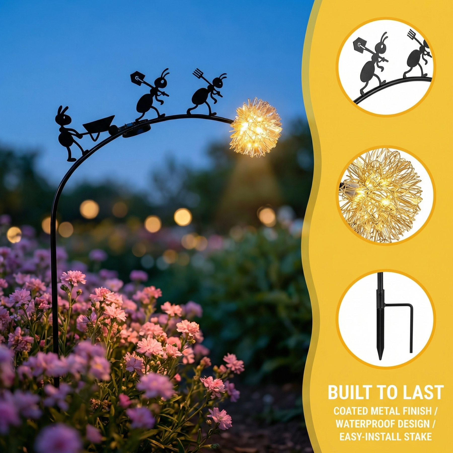 Cute Metal Ant Garden Decorative Lights