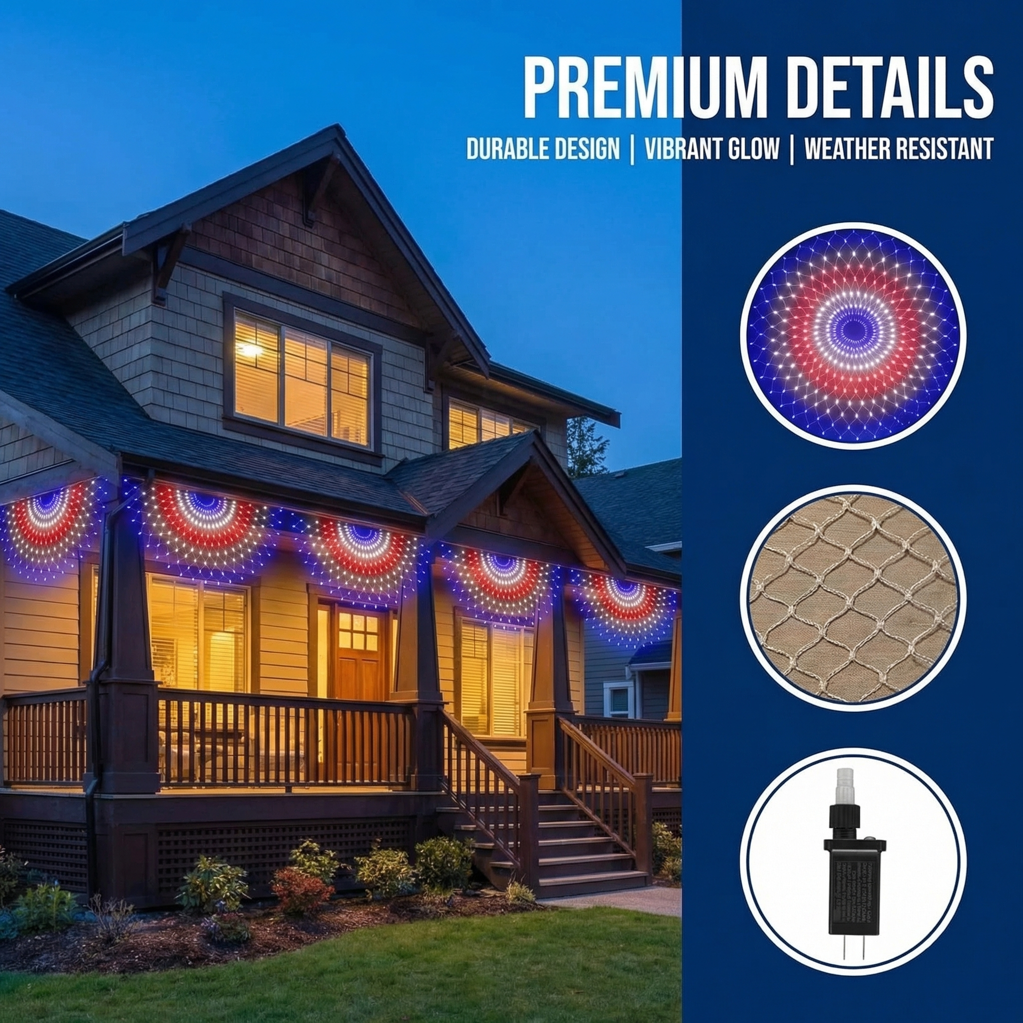 Super Bright USA Half Fan Flag String Lights