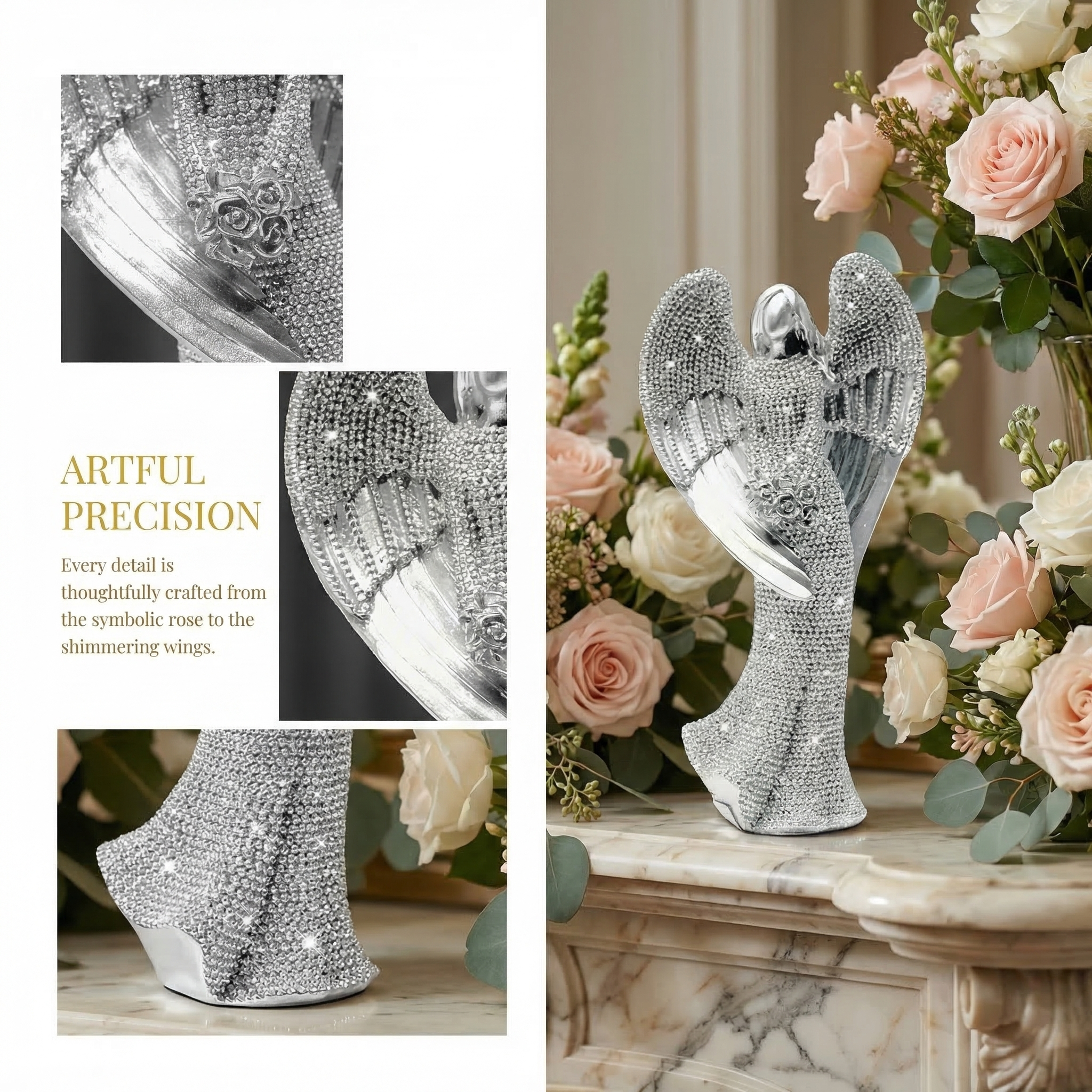 Elegant Angel Holding Rose Figurine