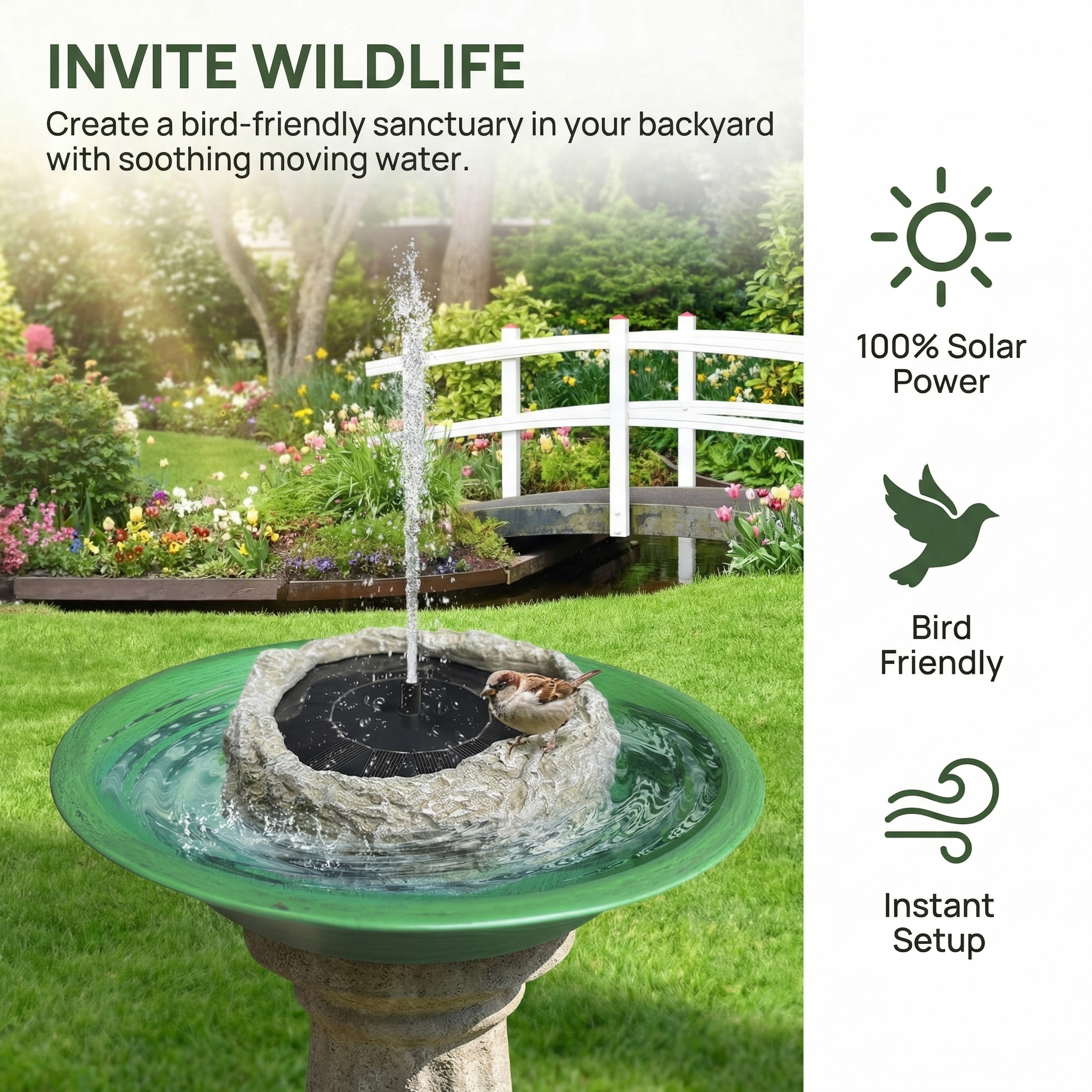Rock-Style Solar Bird Bath Water Fountain