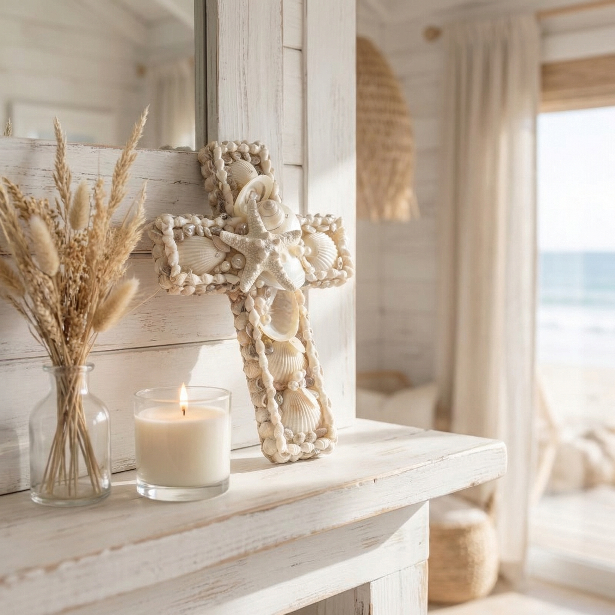 Handcrafted Coastal Seashell Cross