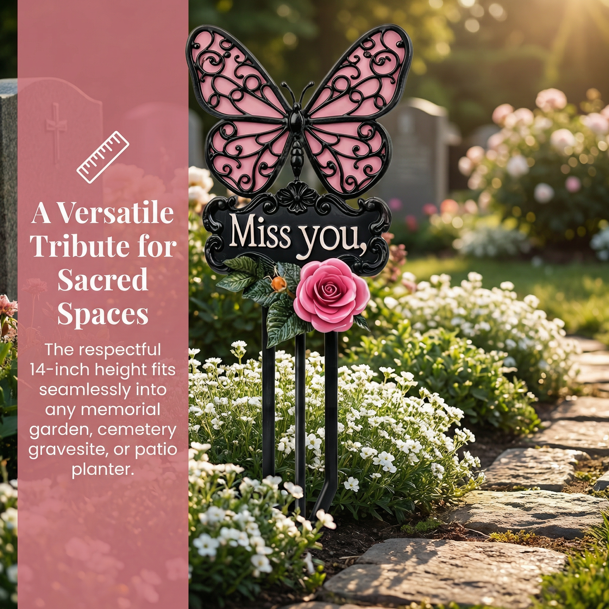 Butterfly & Rose Iron Memorial Stake