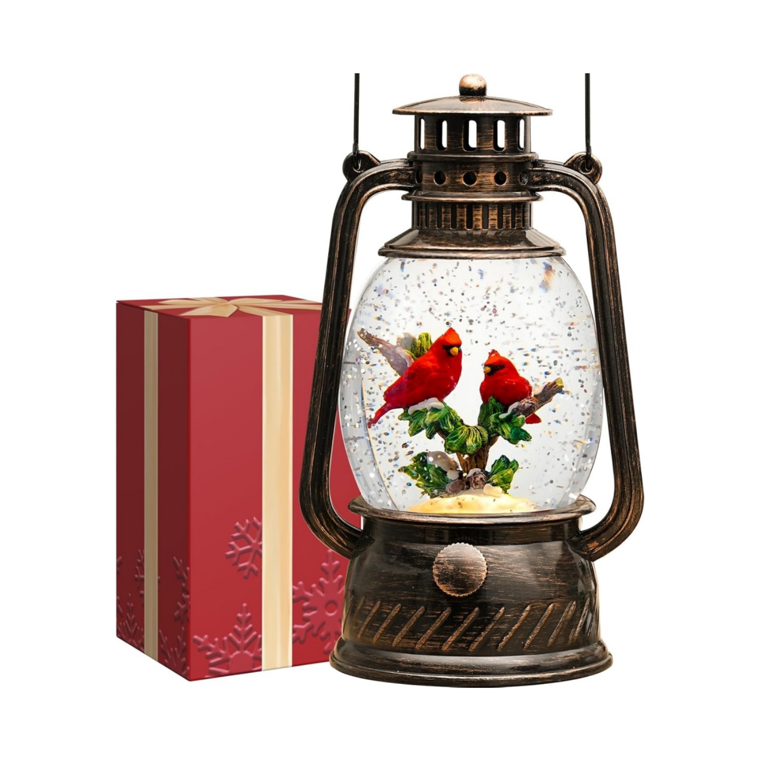 Lighted Musical Christmas Cardinal Snow Globes Lantern