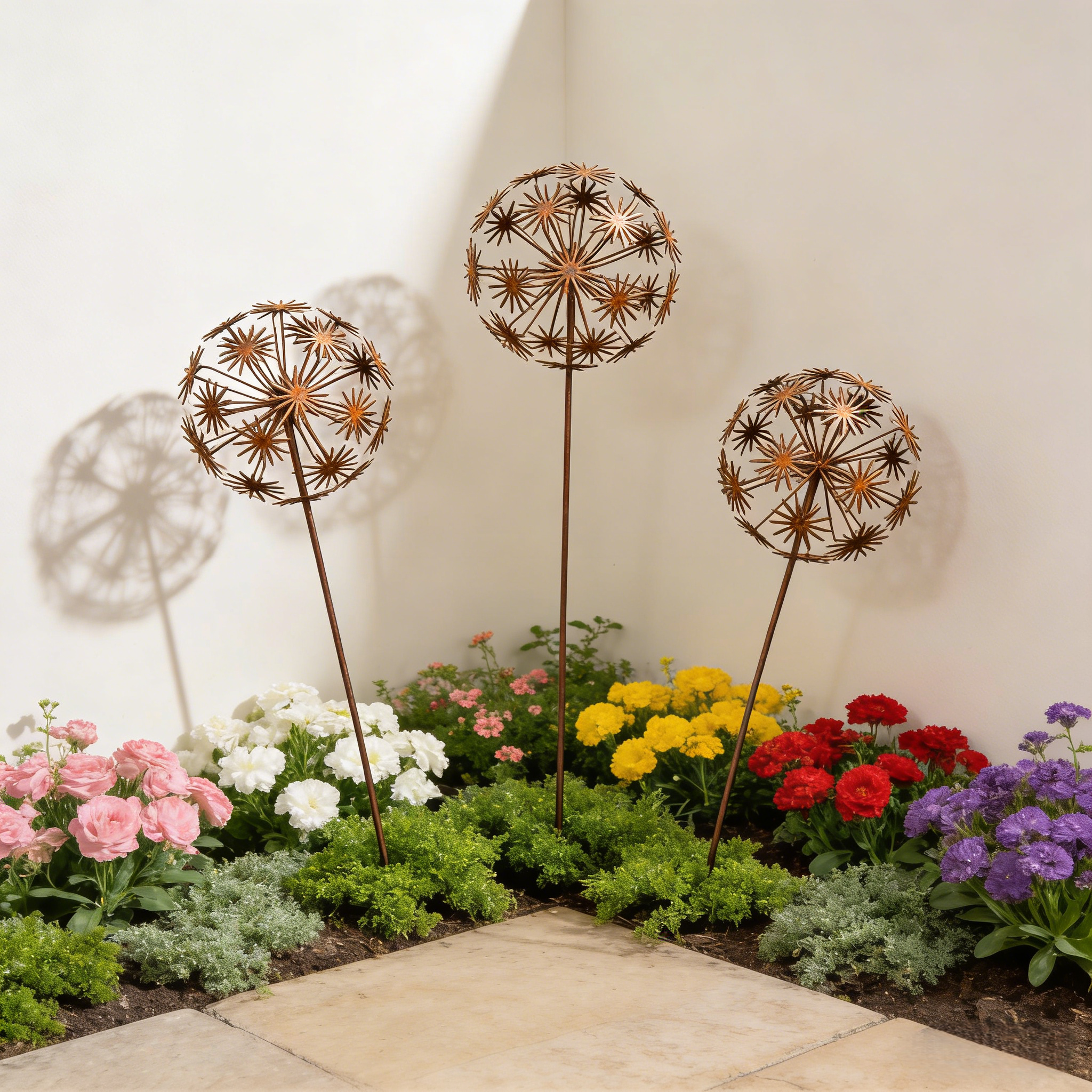 Vintage Iron Sphere Dandelion Garden Sculptures