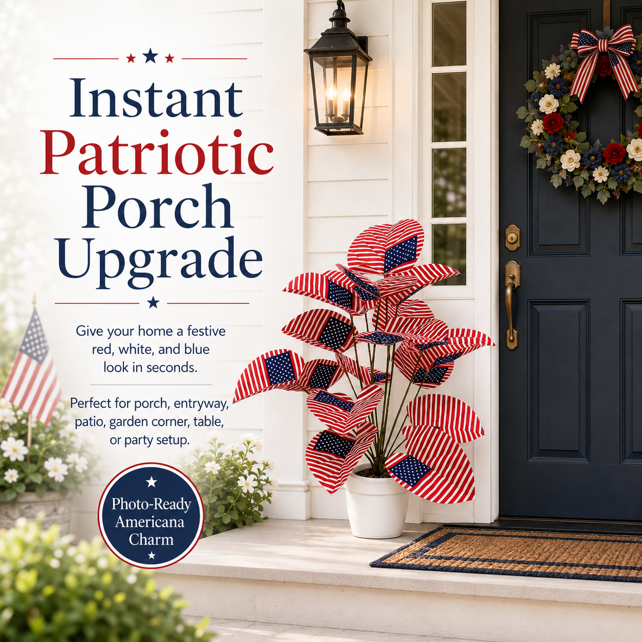 Patriotic Faux Plant Decor for Porch & Entryway