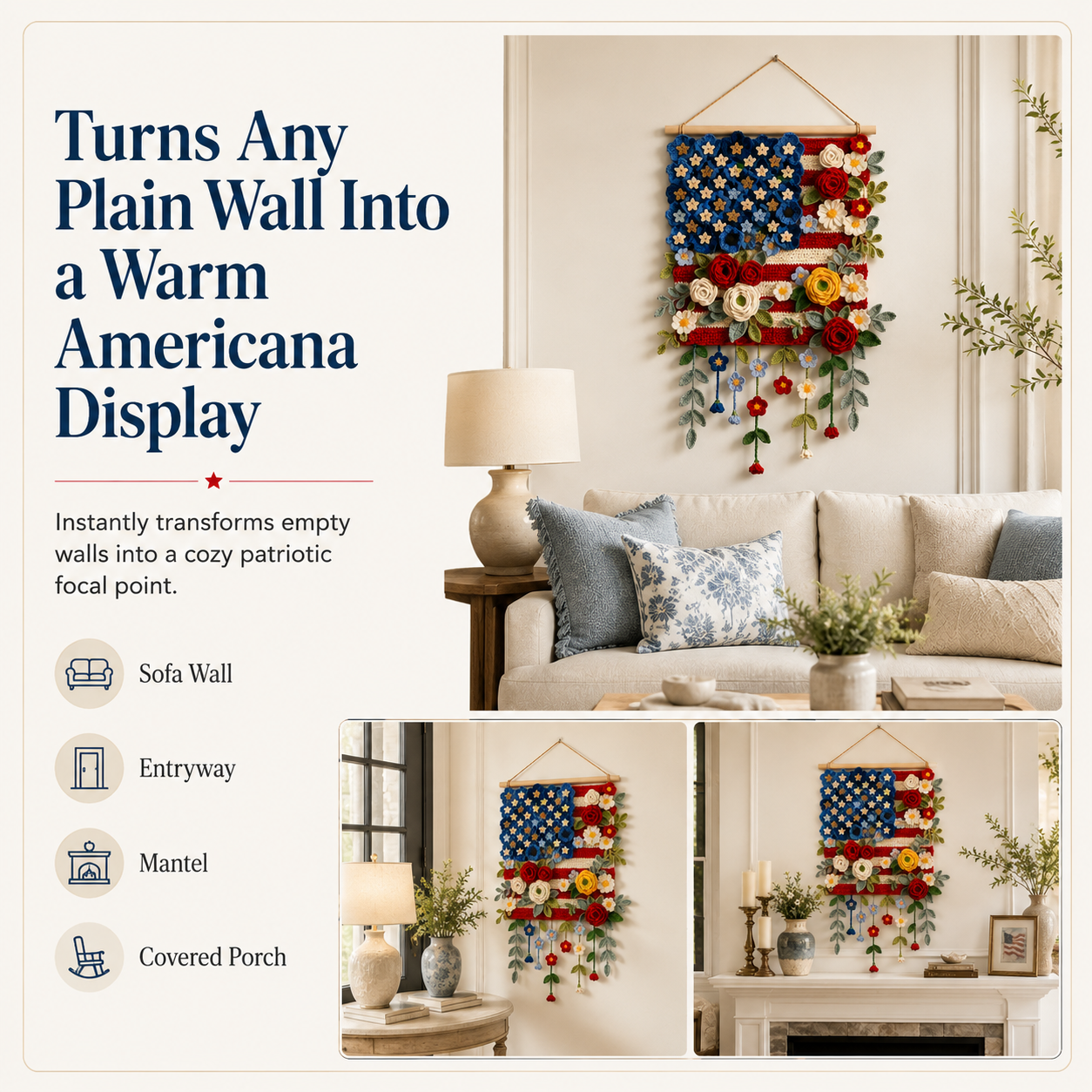 Patriotic Floral Crochet Wall Hanging