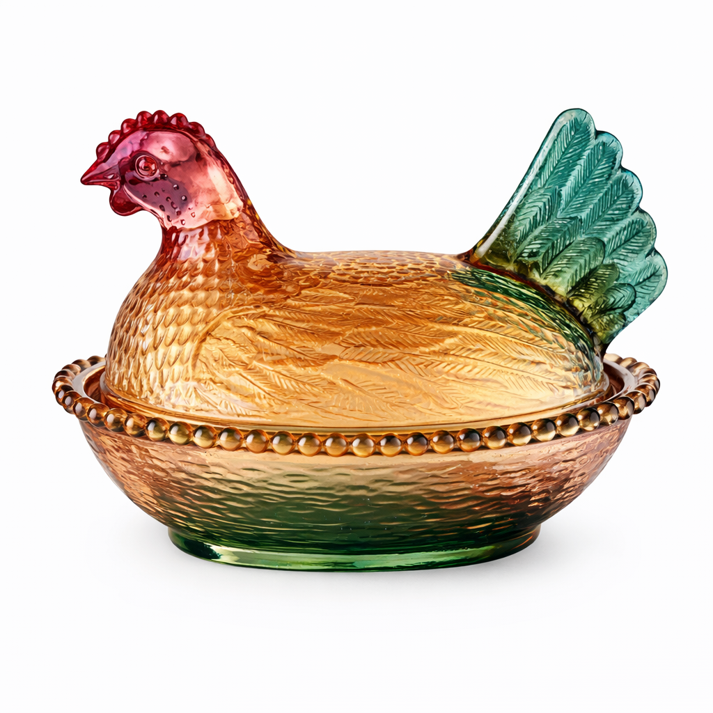Elegant And Durable Chicken-Shaped Crystal Glass Storage Jar