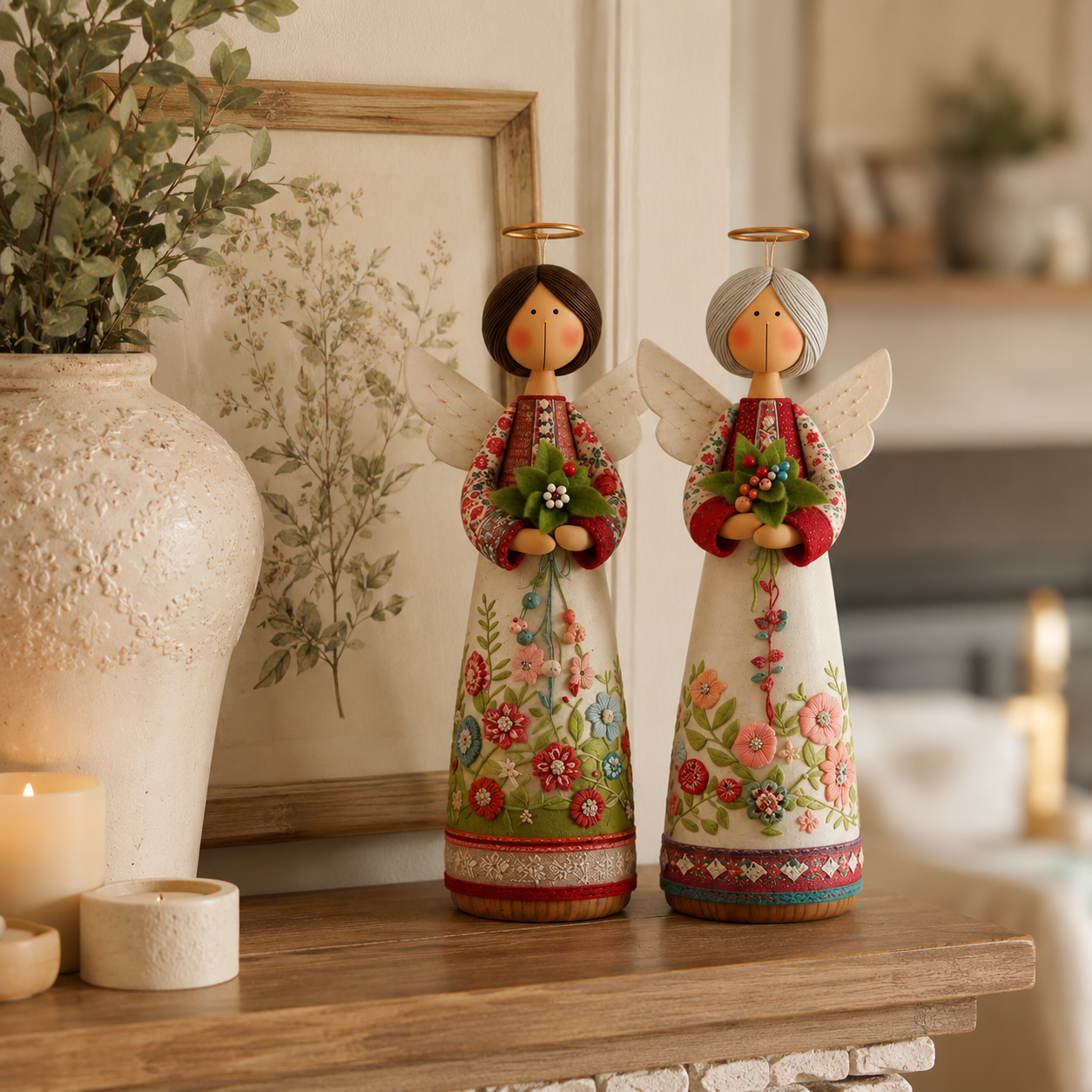 Vintage Floral Angel Figurine