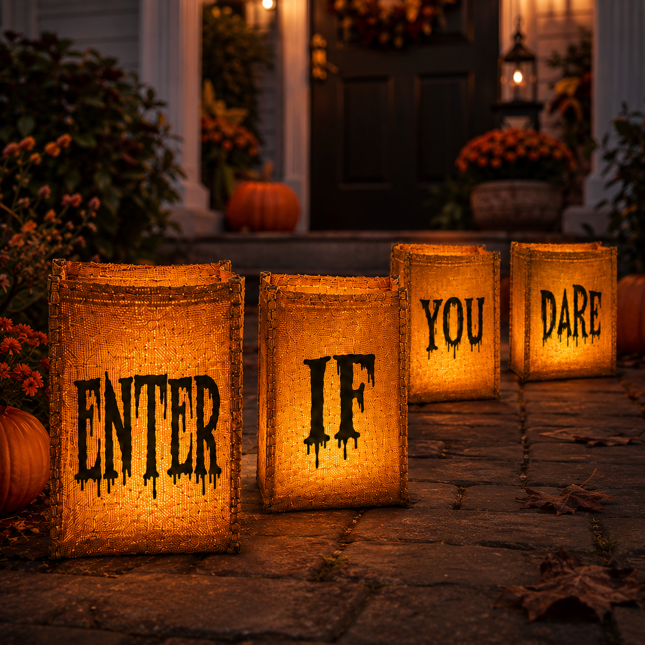Enter If You Dare Lighted Luminaries – Set of 4