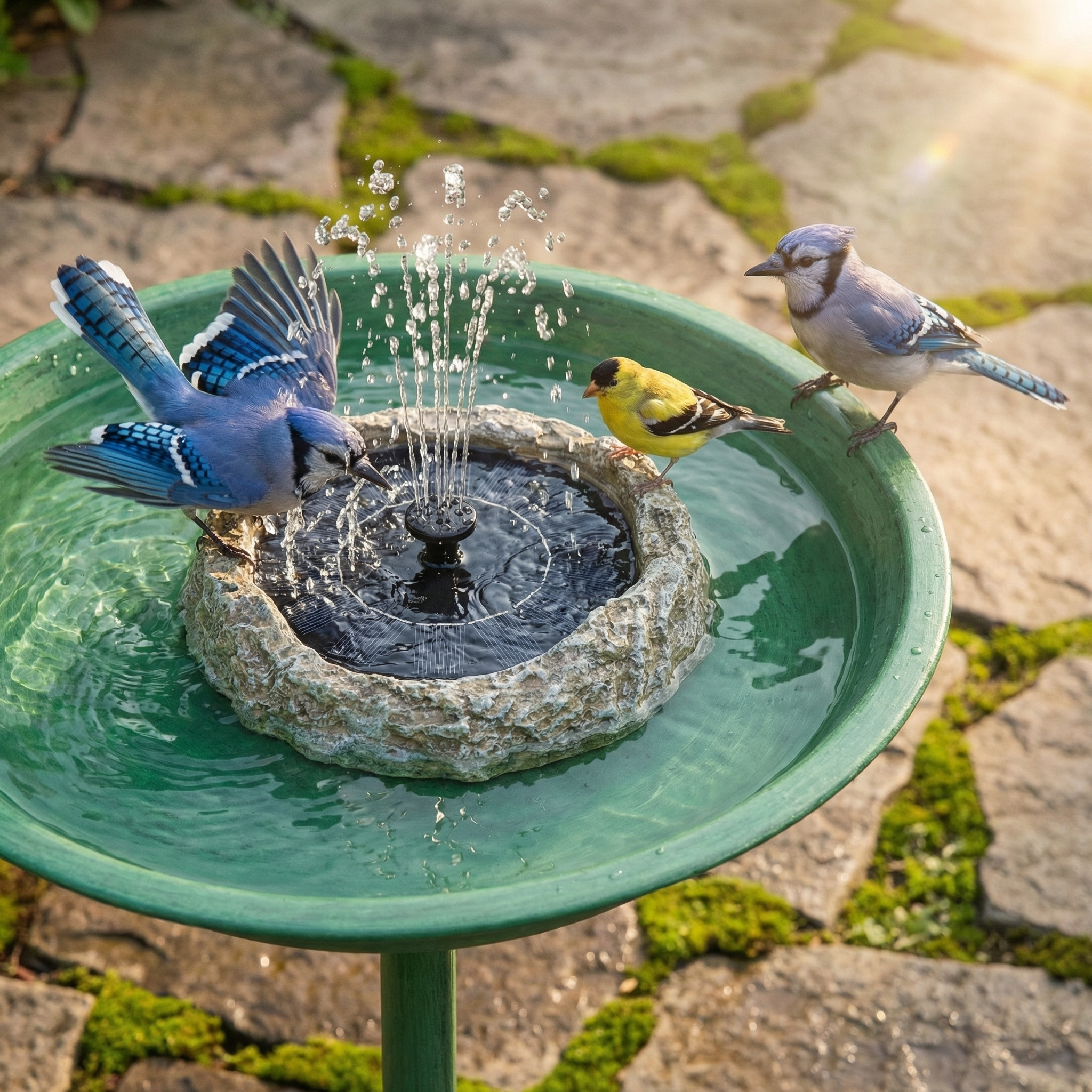 Rock-Style Solar Bird Bath Water Fountain