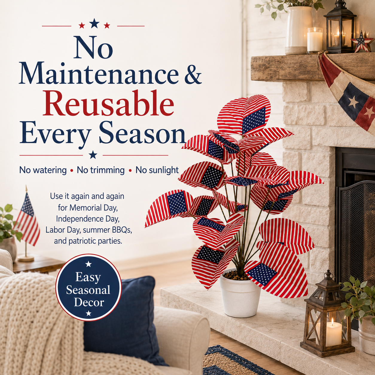 Patriotic Faux Plant Decor for Porch & Entryway
