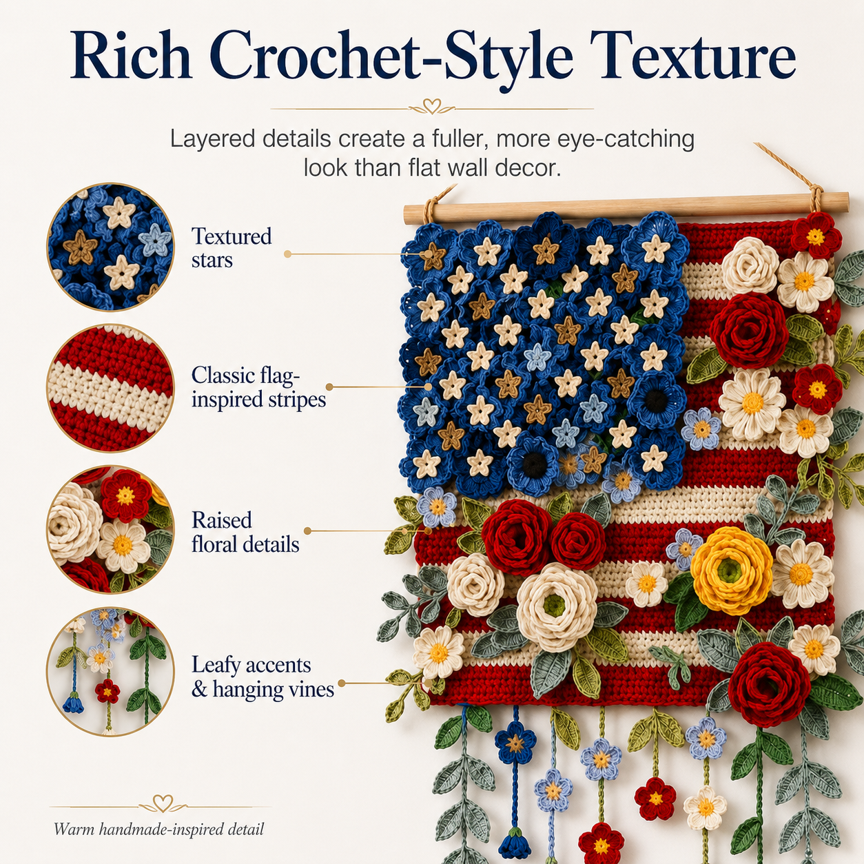 Patriotic Floral Crochet Wall Hanging