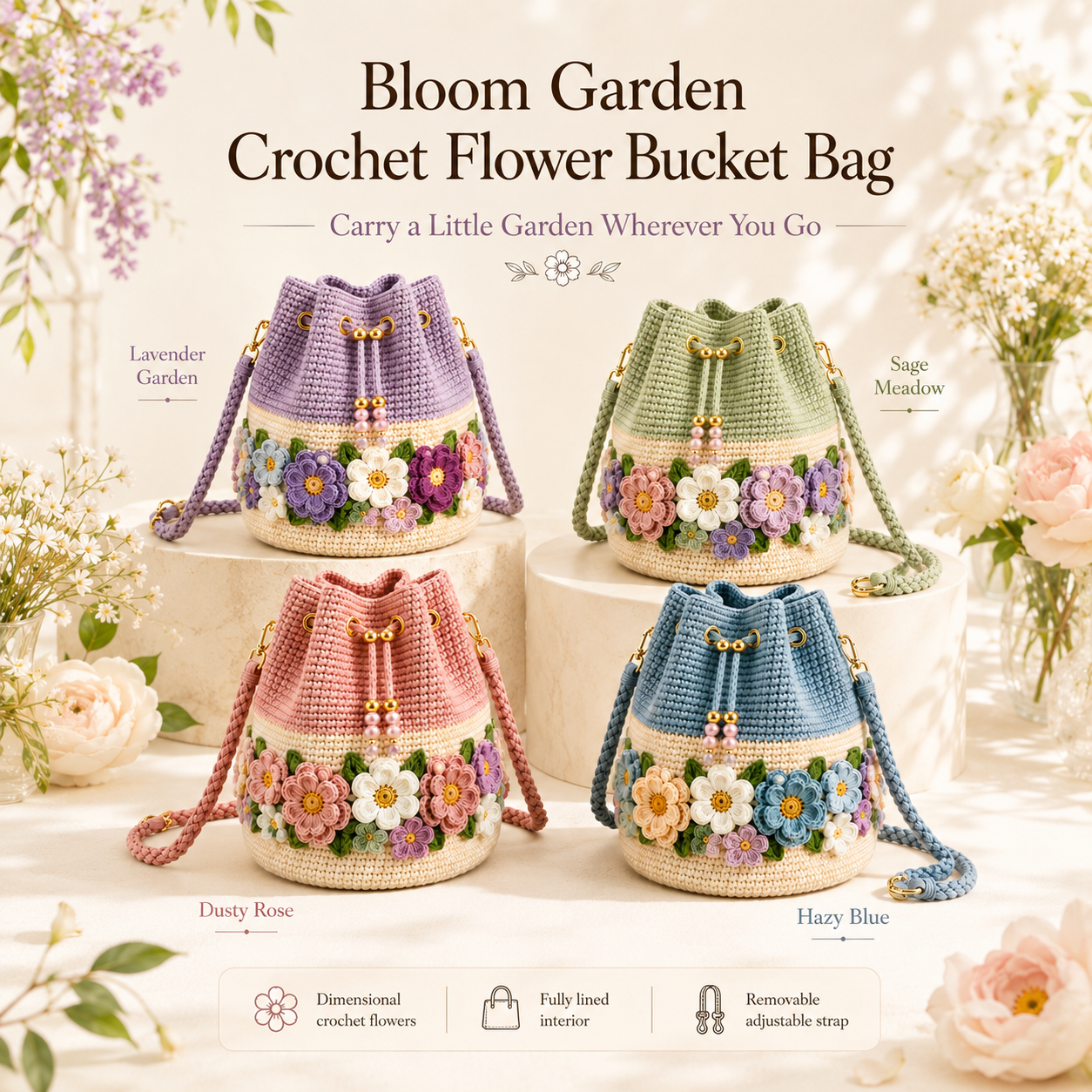 Bloom Garden Crochet Flower Bucket Bag