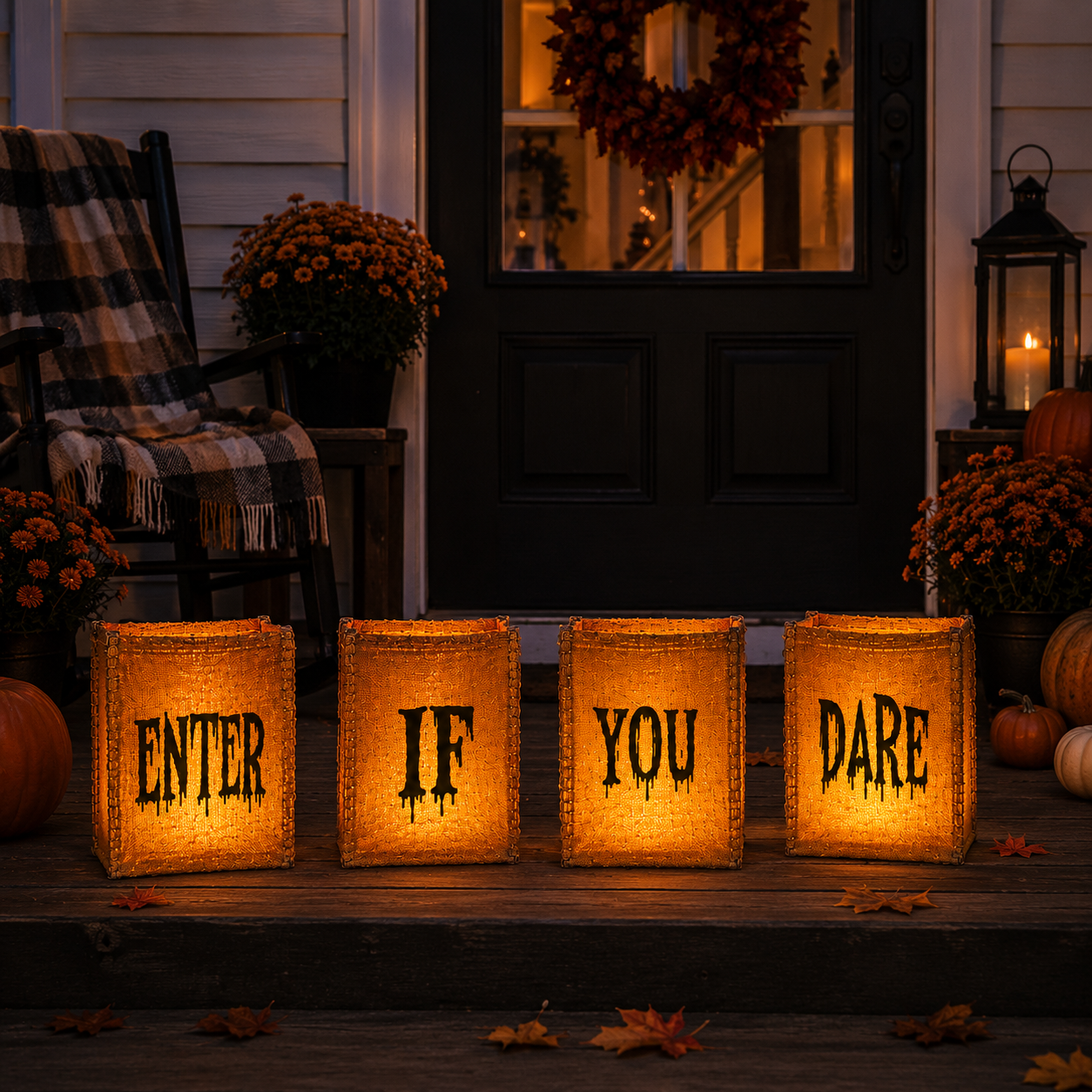 Enter If You Dare Lighted Luminaries – Set of 4