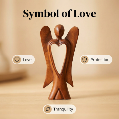 Handmade Wood Figurine of Angel with Heart Feature