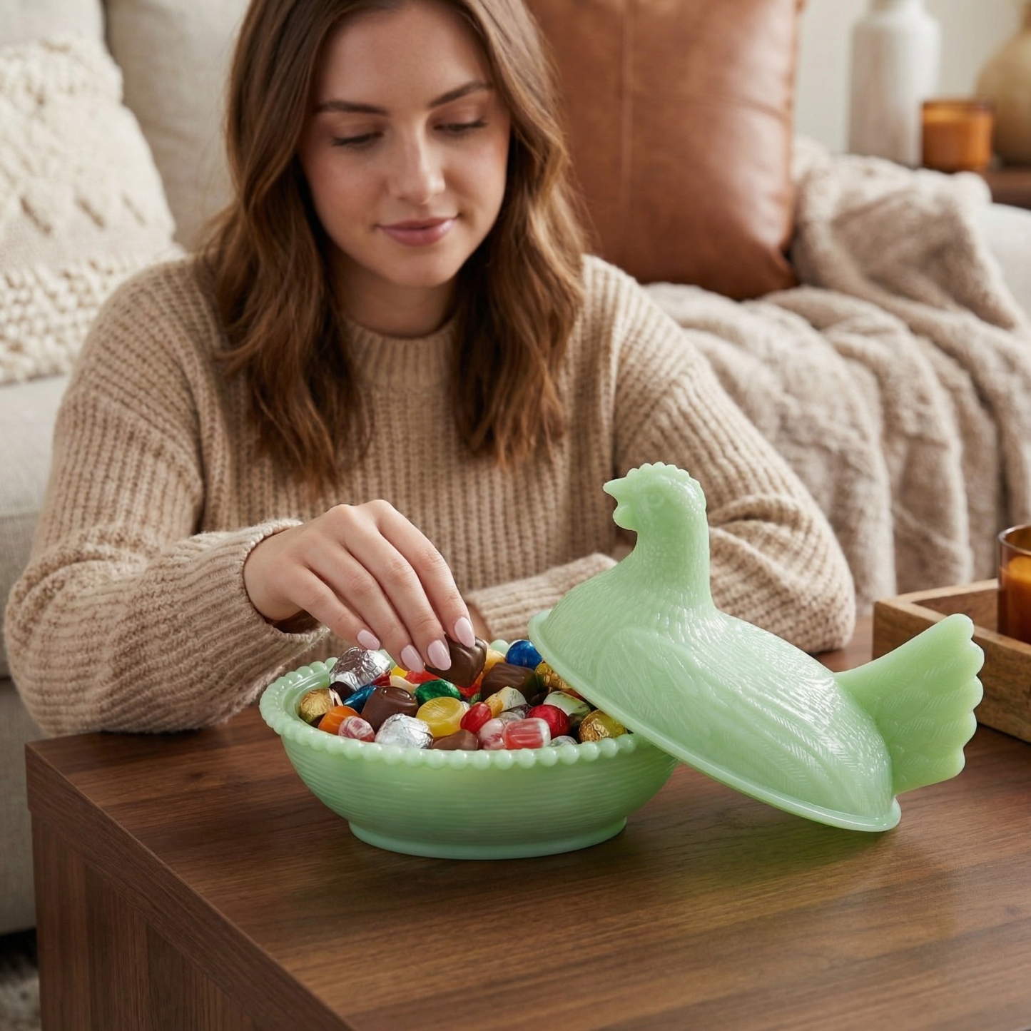 Elegant And Durable Chicken-Shaped Crystal Glass Storage Jar
