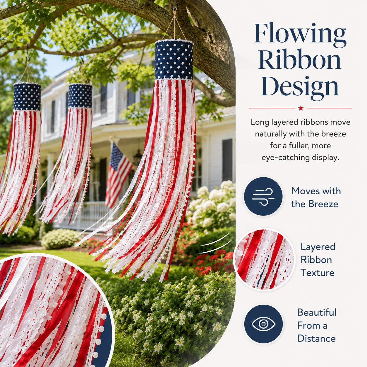 Lighted Patriotic Ribbon Windsock Hanging Decor